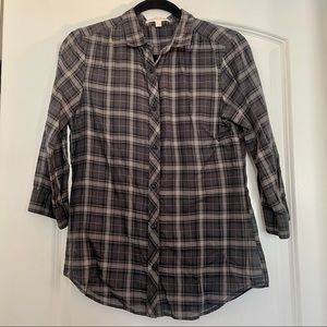 Uniqlo Charcoal Grey 3/4 Length Sleeve Button Down Shirt